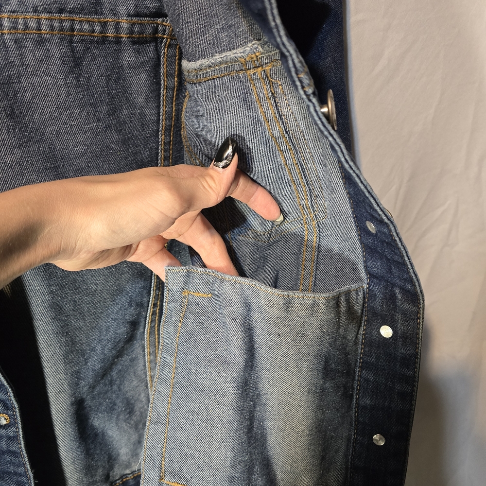 Women's Dark Blue Denim Jacket with Button Front - Picture 3 of 4